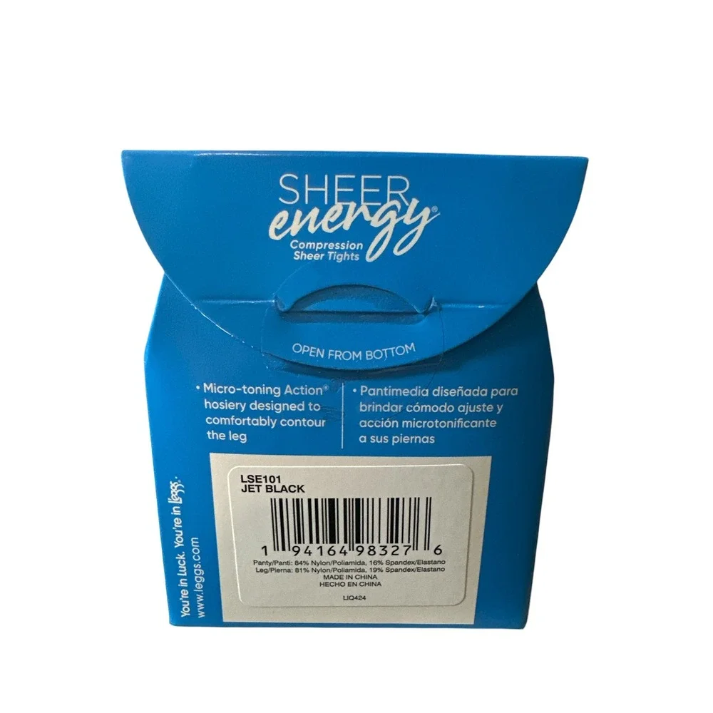 L'eggs Sheer Energy Tights 2 pk Women Sz B Jet Black Compression Control Top New